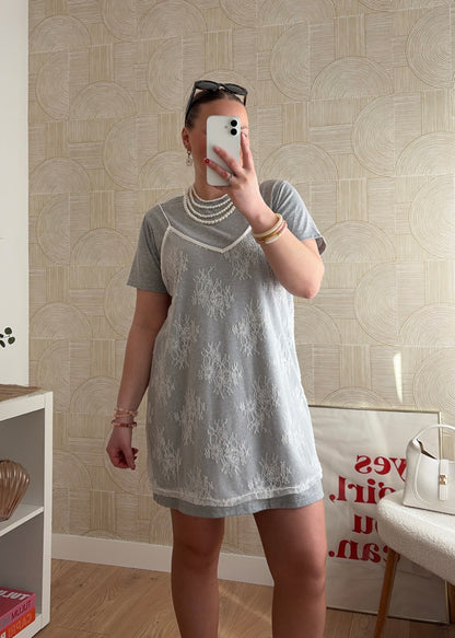 Robe t-shirt grise - DENTELLE