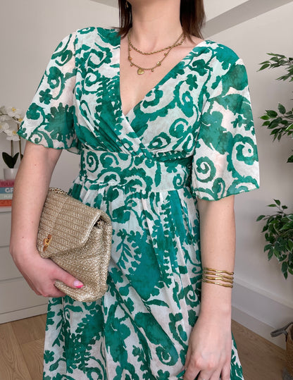 Robe longue à motifs vert CLARISSE