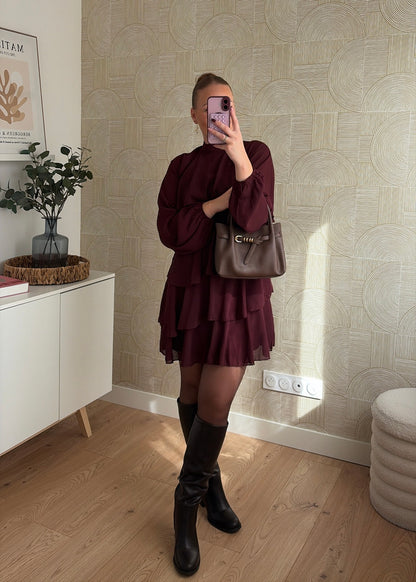 Robe volants bordeaux - CHIARA