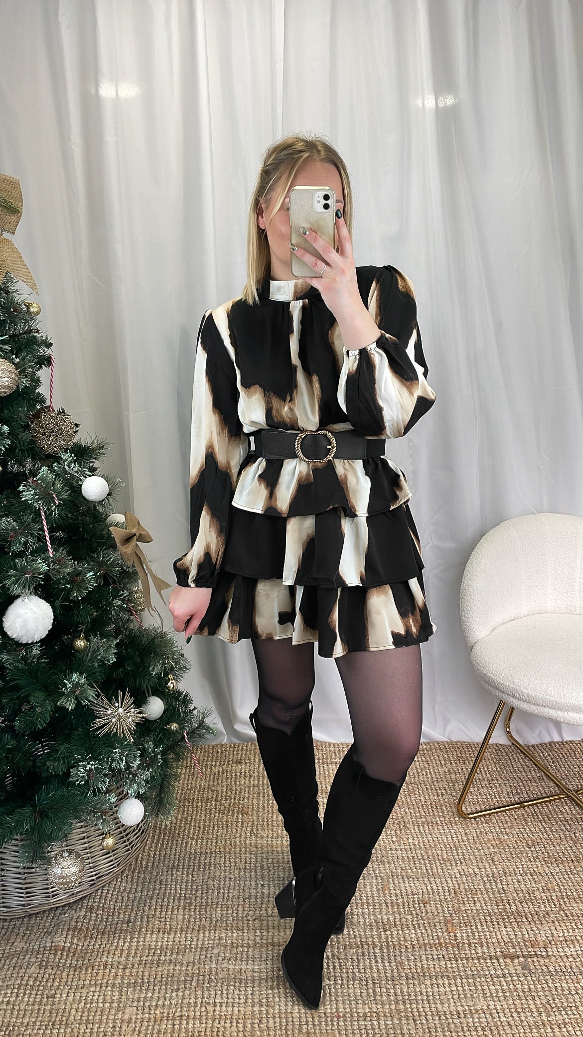 Robe beige & noir GAHINA