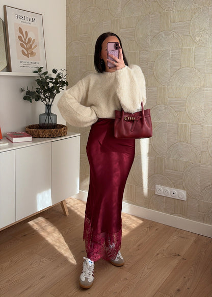 Jupe satinée bordeaux - DENTELLE