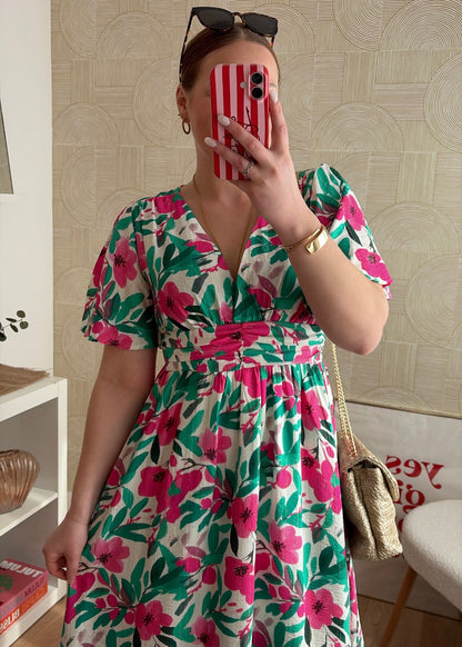 Robe longue fuchsia & vert - ANAELA