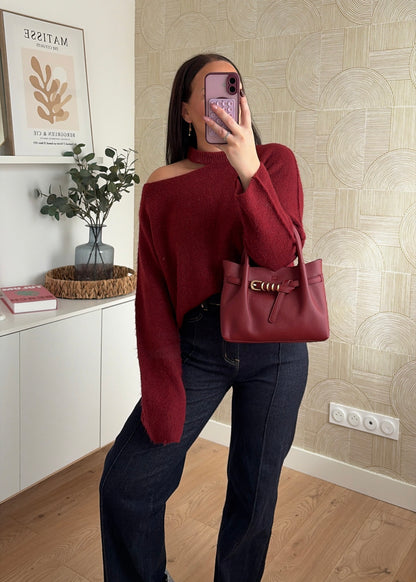 Pull asymétrique bordeaux - ORIA