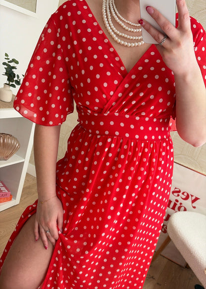 Robe longue rouge - POIS