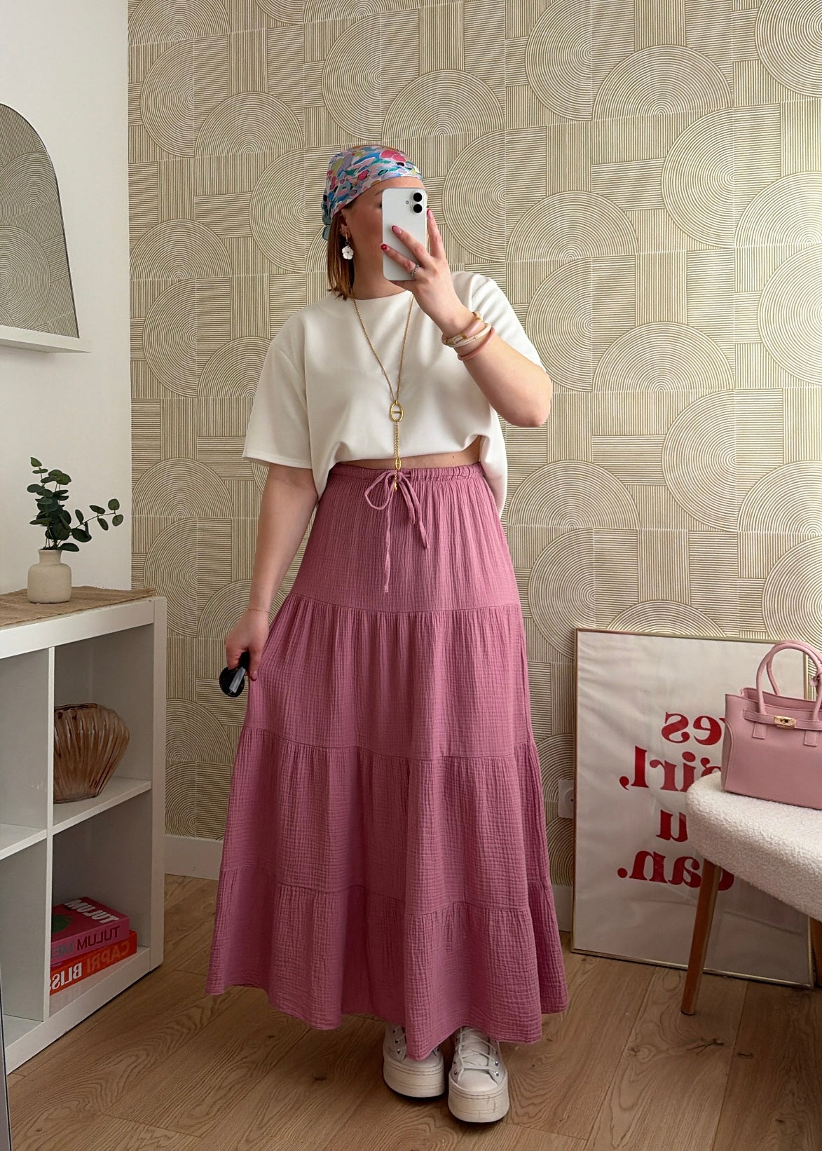 Jupe longue rose - GAZE DE COTON