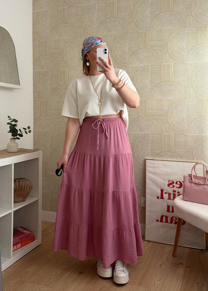 Jupe longue rose - GAZE DE COTON