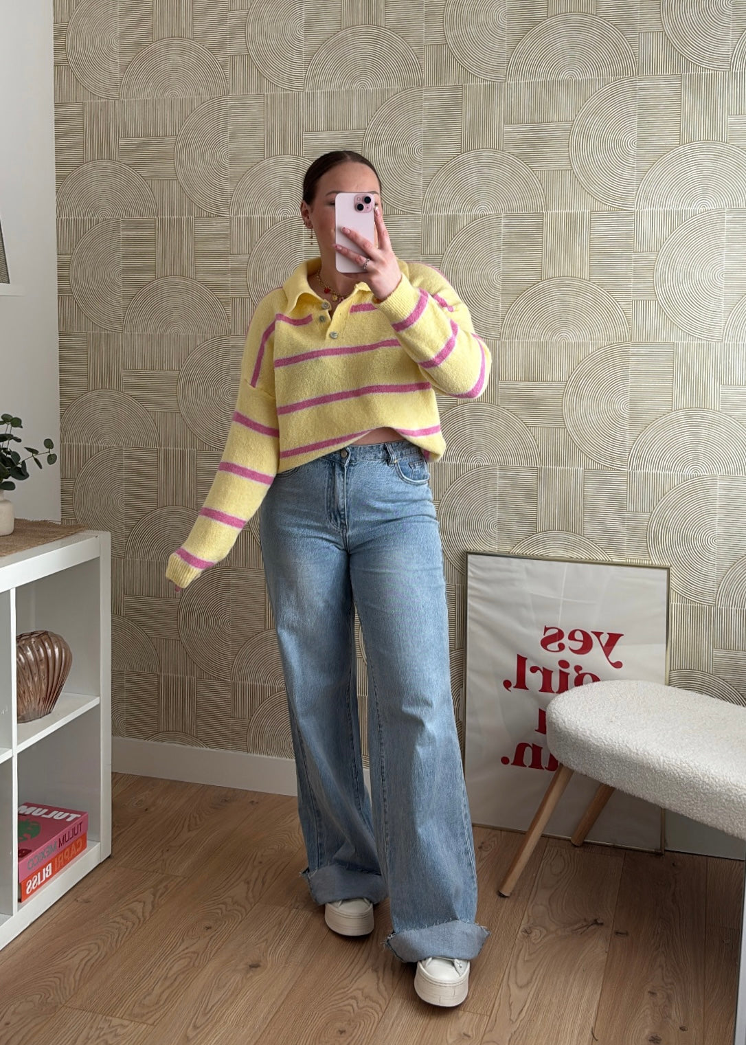 Pull rayé col polo - YELLOW