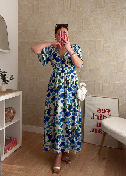 Robe longue bleu/vert- EMMA