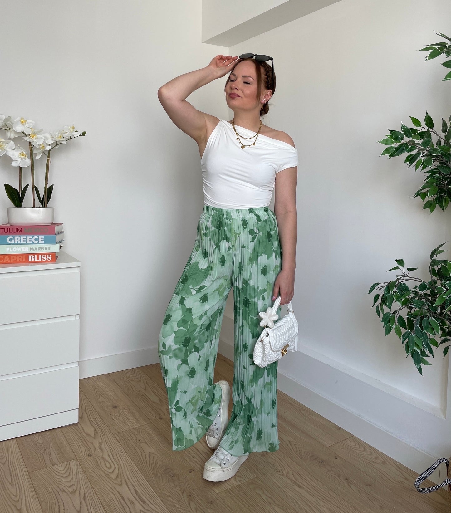 Pantalon plissé à fleurs vert OSIRIS