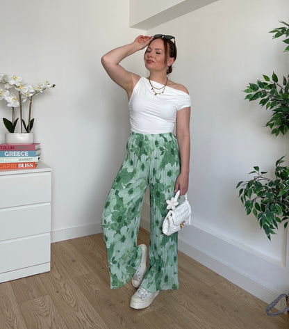 Pantalon plissé à fleurs vert OSIRIS