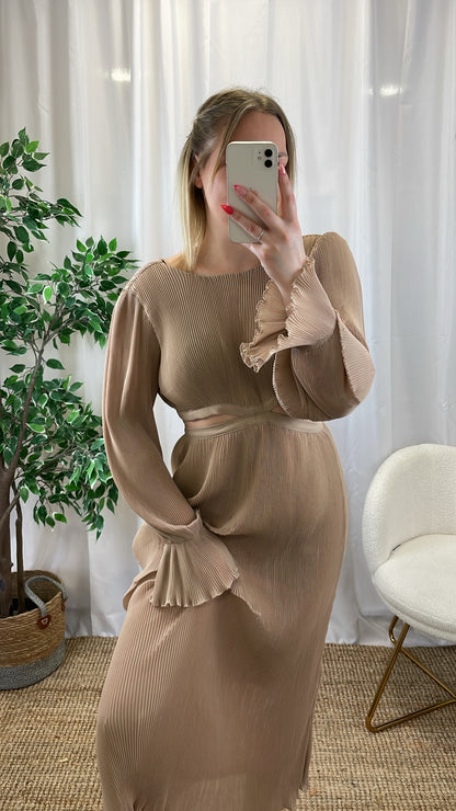 Robe longue plissée beige SELENA