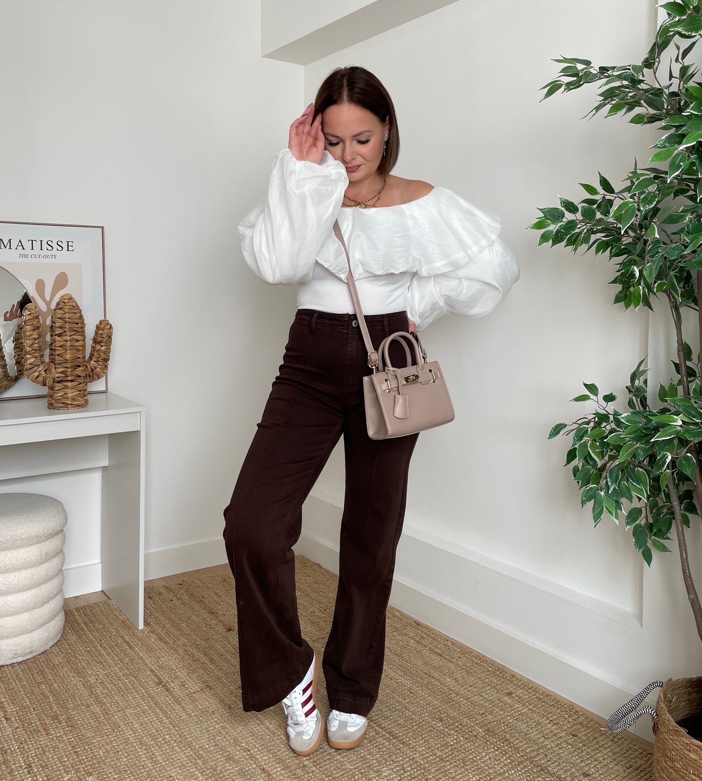 Jeans wide marron - CHATAIGNE