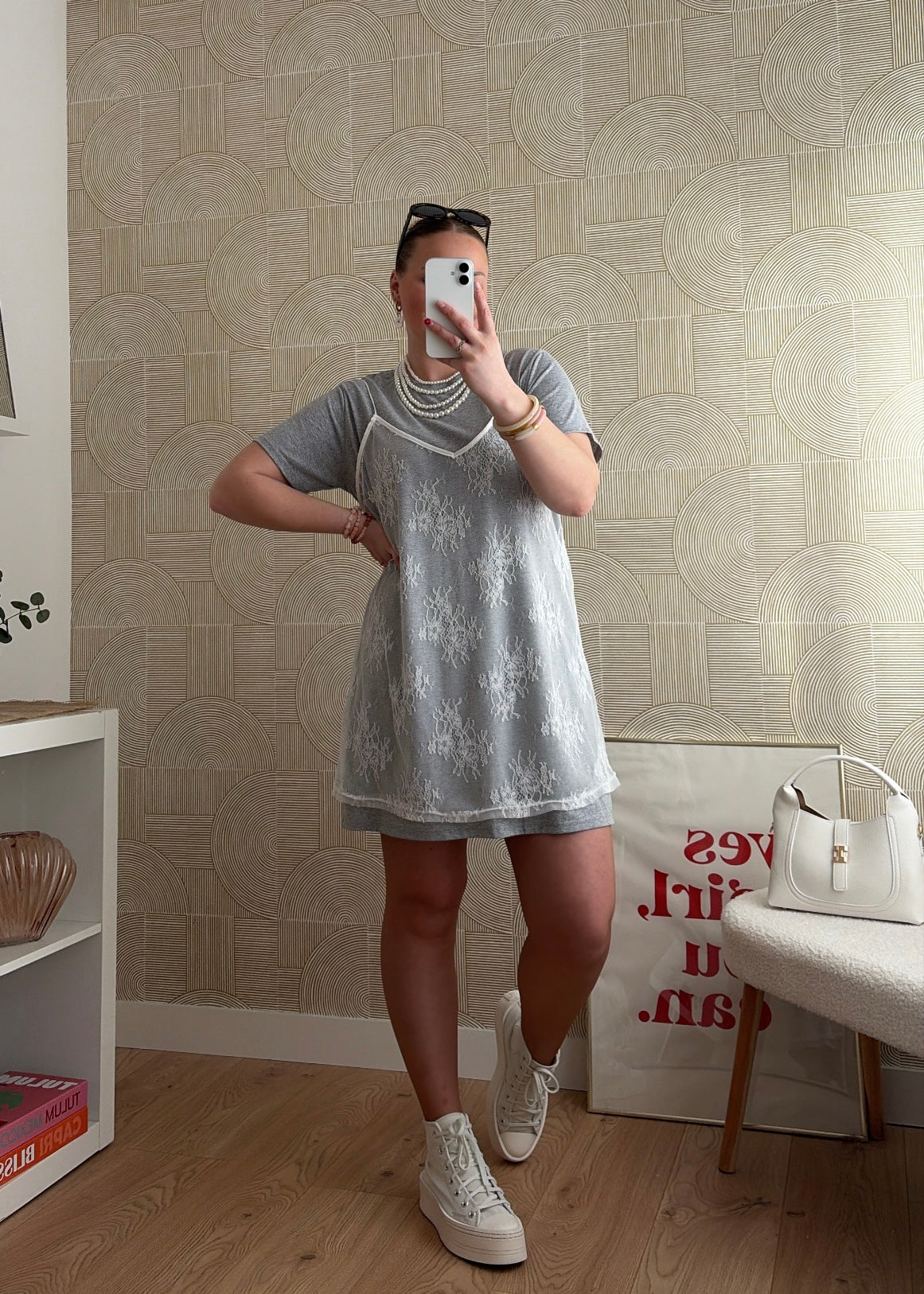 Robe t-shirt grise - DENTELLE