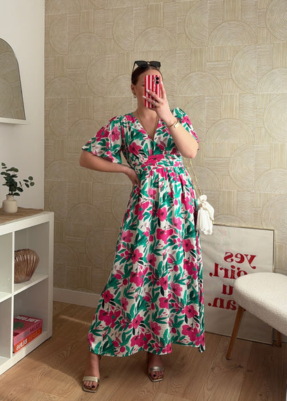 Robe longue fuchsia & vert - ANAELA