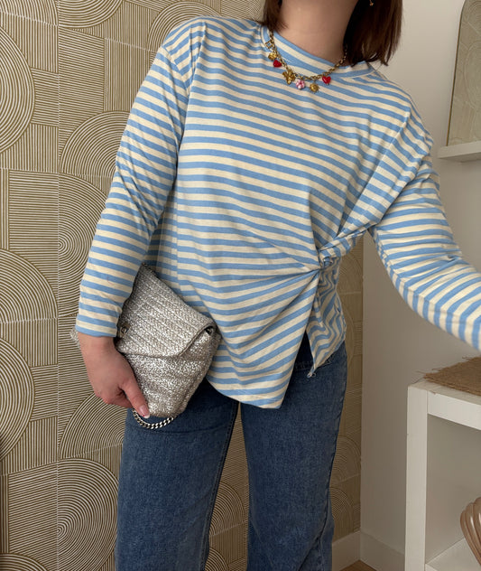 Top marinière drapé bleu - JADE