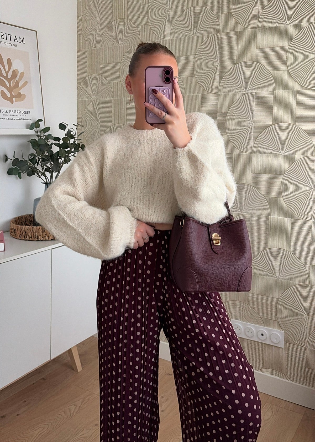 Pantalon plissé pois bordeaux - SHANA