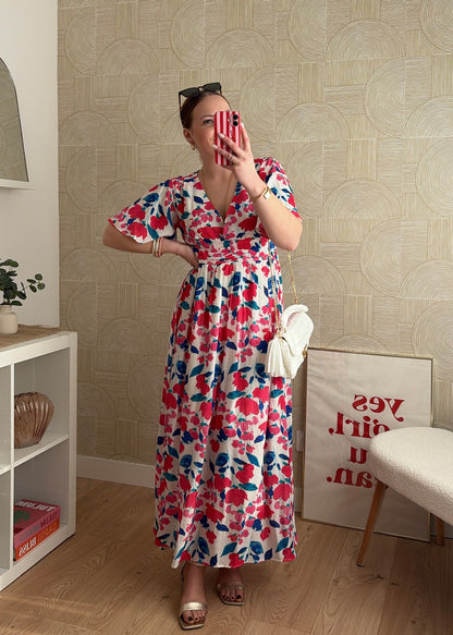 Robe longue rose/bleu- EMMA