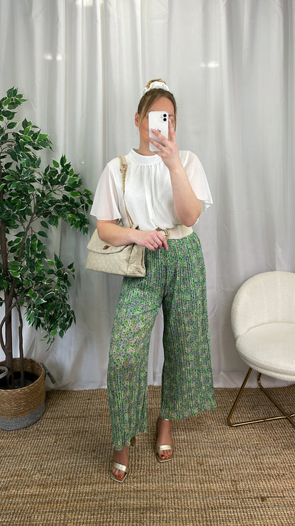 Pantalon plissé à fleurs JUANA - Vert