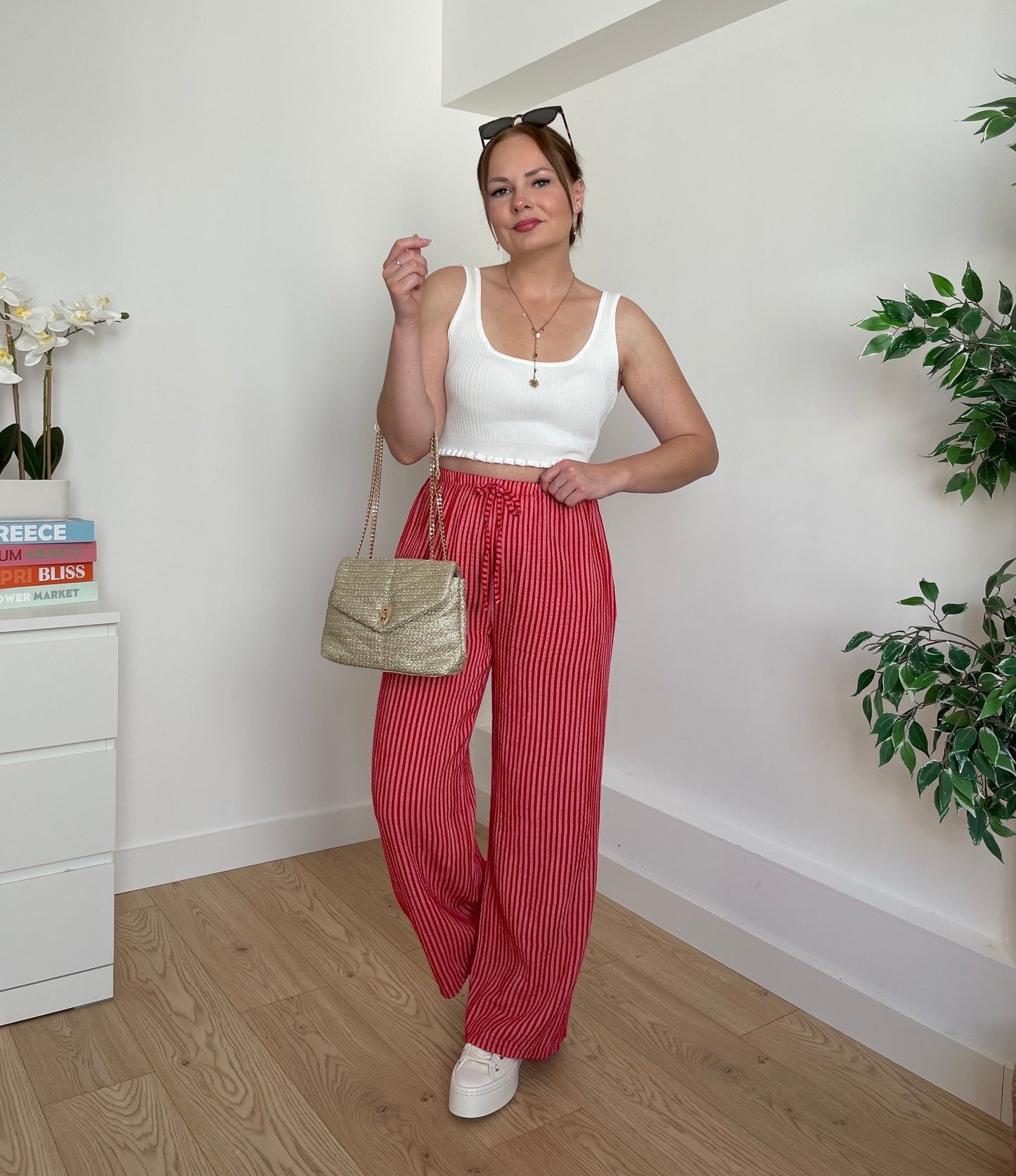 Pantalon gaze de coton rouge LUCIA