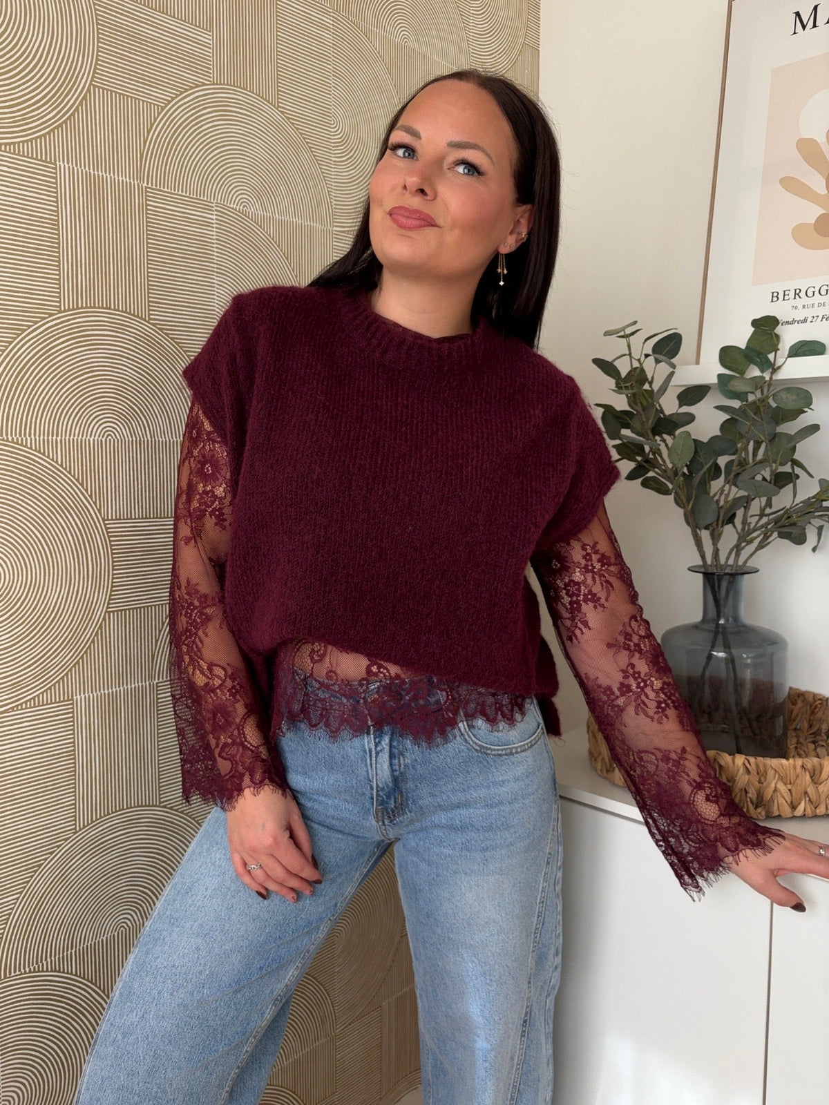 Pull dentelle bordeaux - LOU