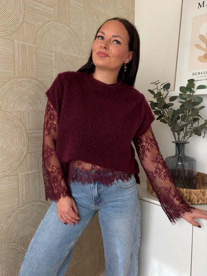Pull dentelle bordeaux - LOU