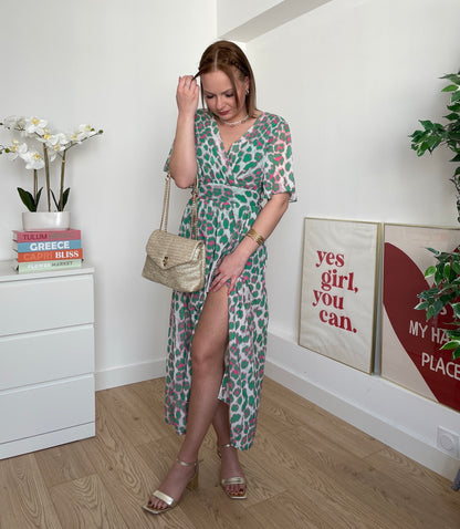 Robe longue léopard verte EMA