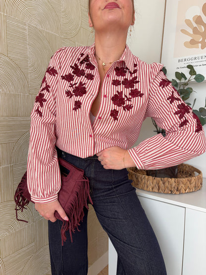 Chemisier rayé fleurs - BURGUNDY