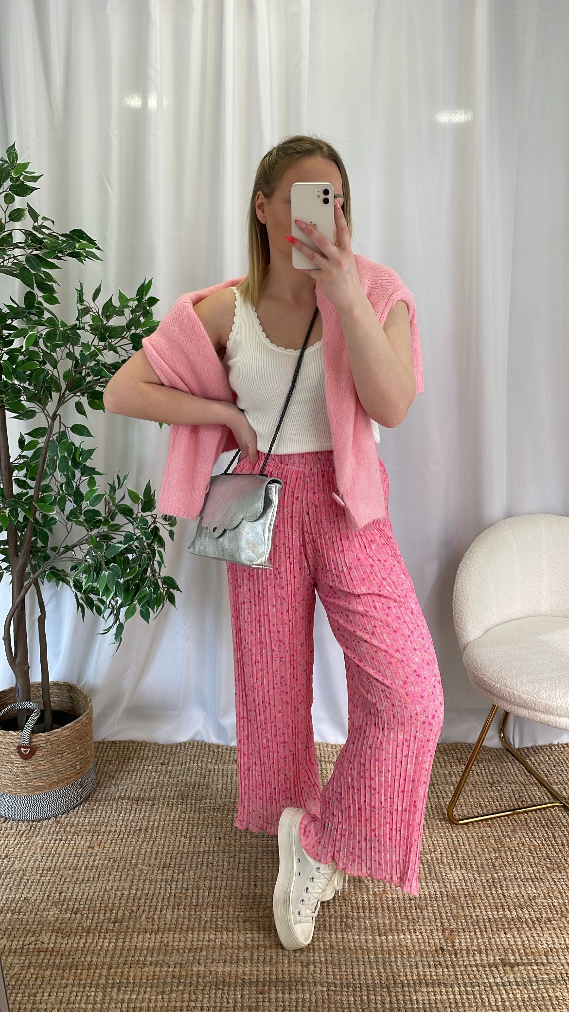 Pantalon plissé rose little FLOWERS