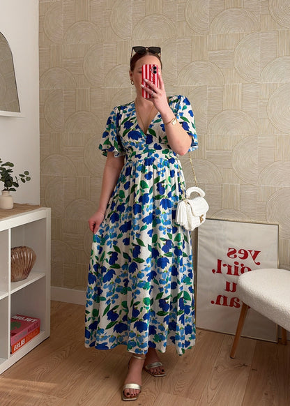 Robe longue bleu/vert- EMMA