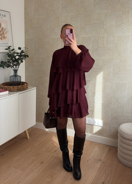Robe volants bordeaux - CHIARA