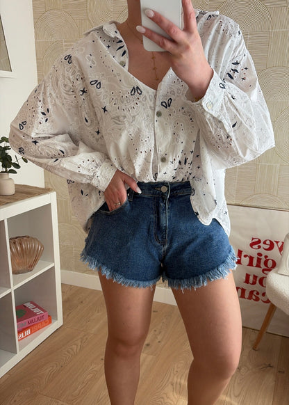 Short en jean effiloché - DENIM