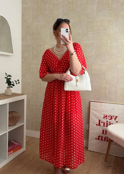 Robe longue rouge - POIS