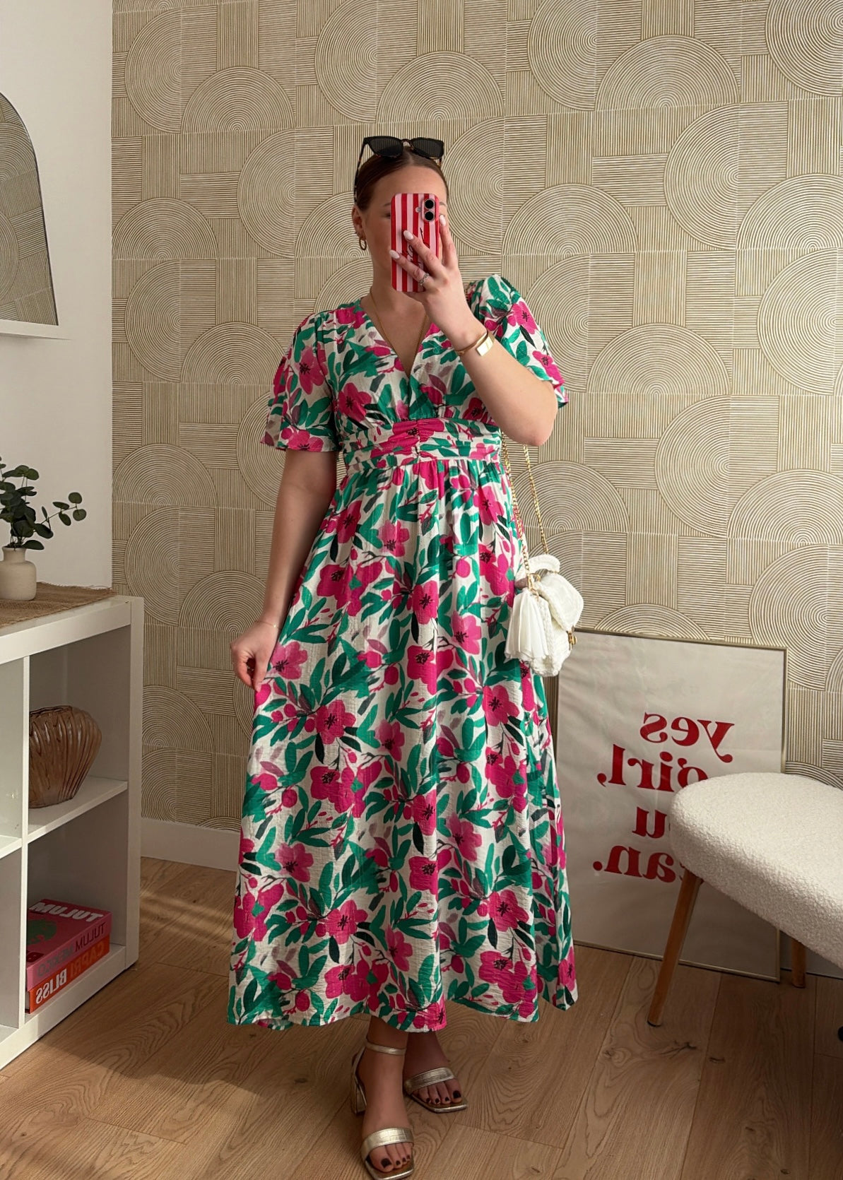 Robe longue fuchsia & vert - ANAELA