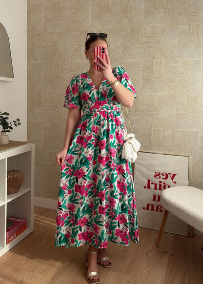 Robe longue fuchsia & vert - ANAELA