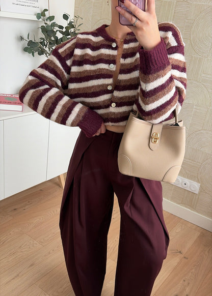 Gilet rayé bordeaux & choco - ZOÉ
