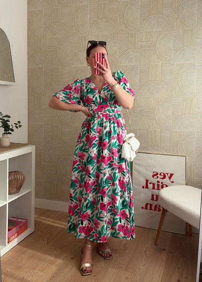 Robe longue fuchsia & vert - ANAELA