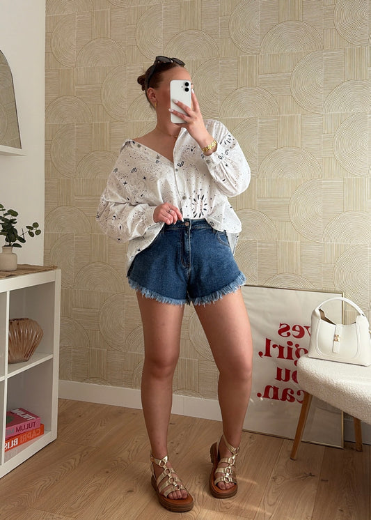 Short en jean effiloché - DENIM