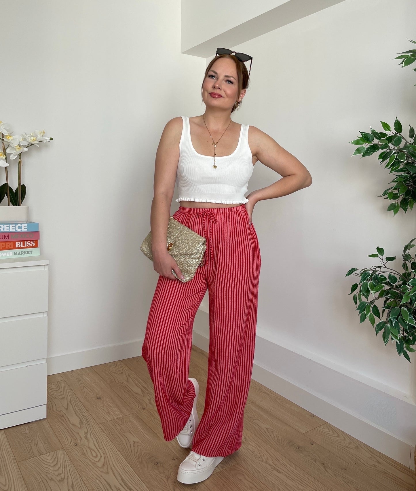 Pantalon gaze de coton rouge LUCIA