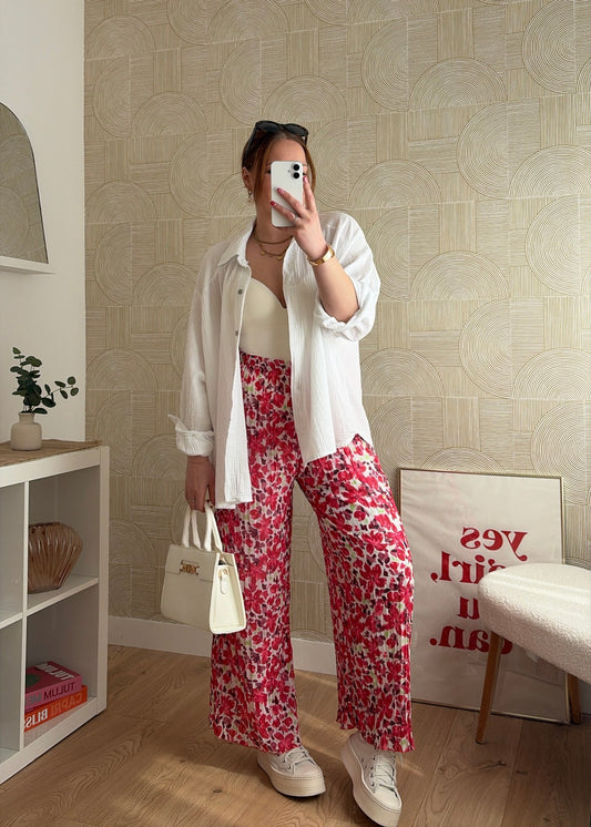 Pantalon plissé fleurs - LAURA