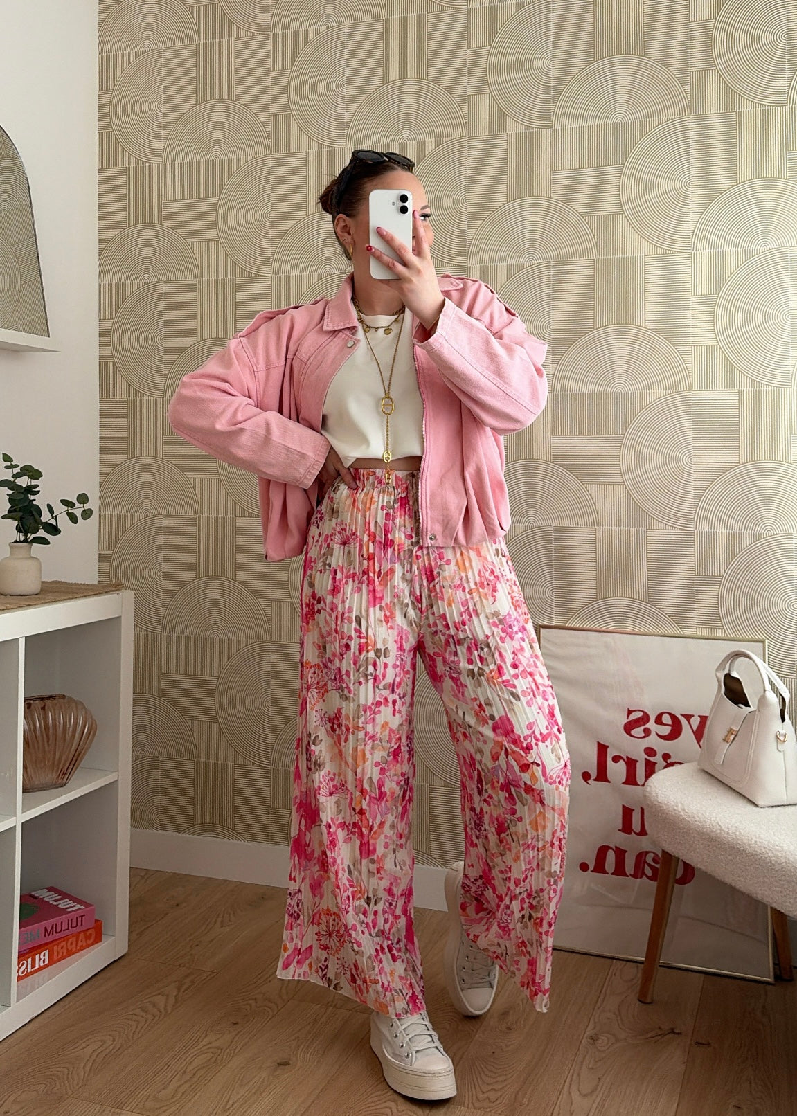 Pantalon plissé à motifs fuchsia - HIRMA