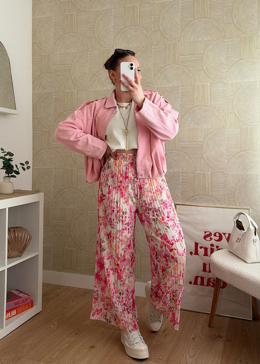 Pantalon plissé à motifs fuchsia - HIRMA