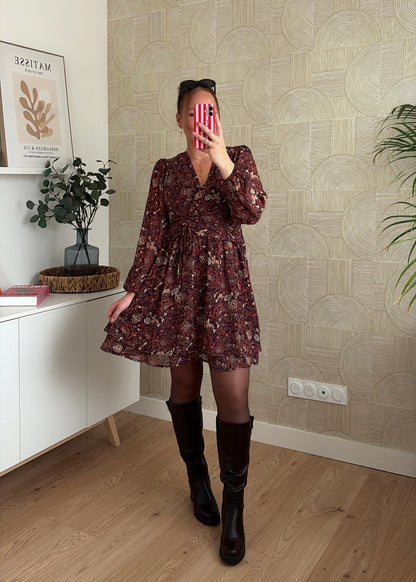 Robe à fleurs café - ELSA
