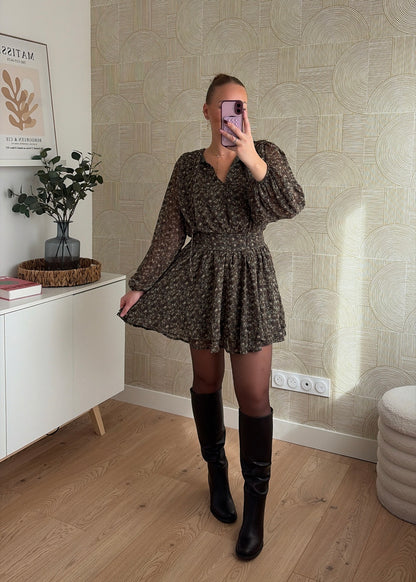 Robe à fleurs kaki - JADE