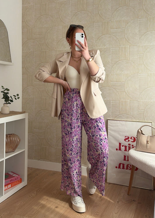 Pantalon plissé à motifs lilas - INAYA