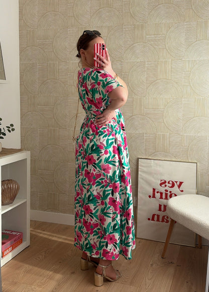 Robe longue fuchsia & vert - ANAELA