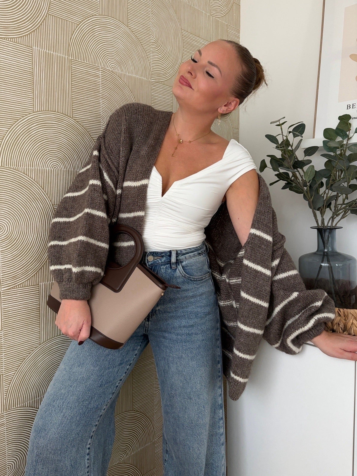 Gilet à rayures taupe - CÉLIA