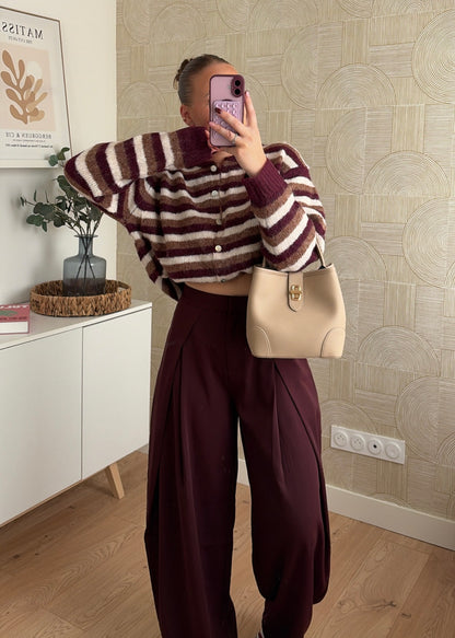 Gilet rayé bordeaux & choco - ZOÉ