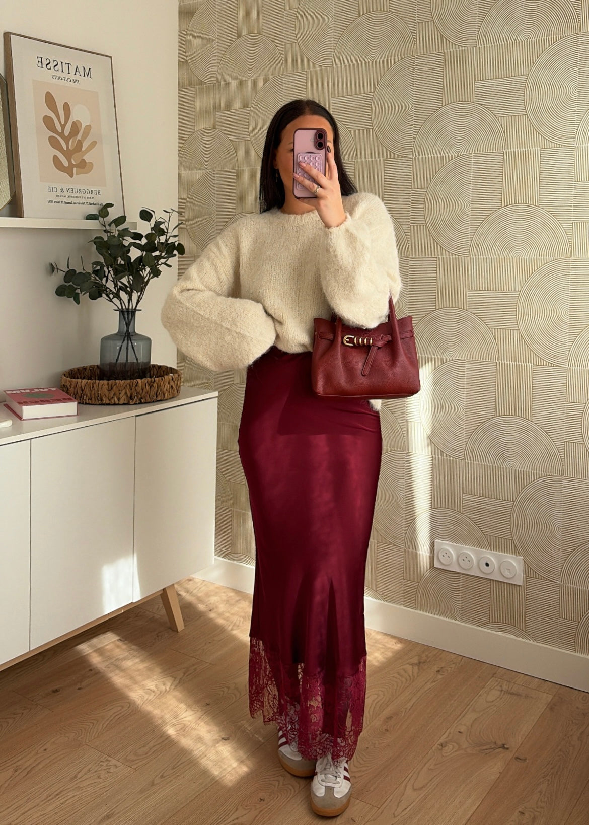 Jupe satinée bordeaux - DENTELLE