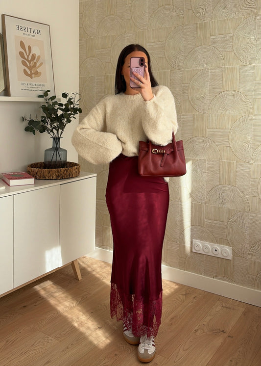 Jupe satinée bordeaux - DENTELLE