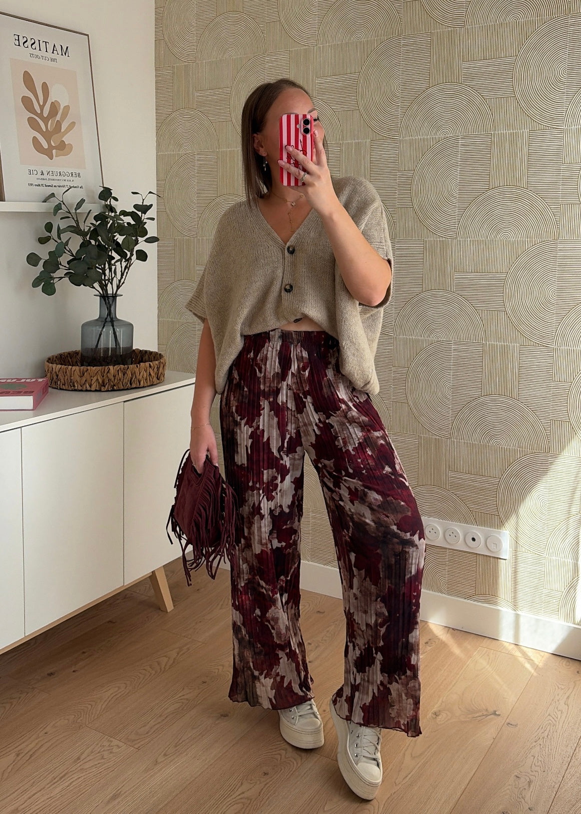 Pantalon plissé bordeaux - LEELOO